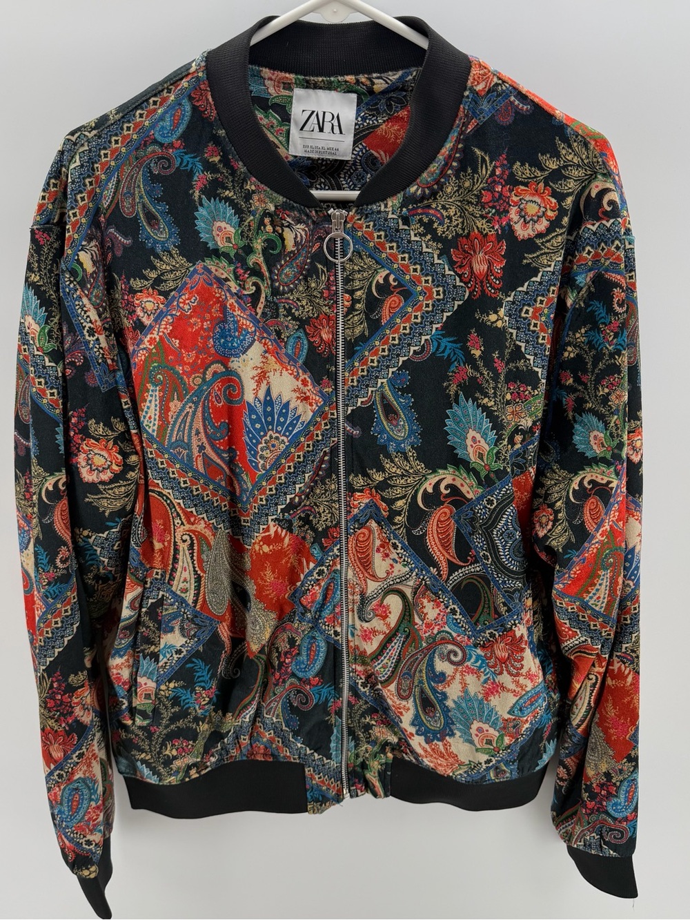 Zara Multicolor Red Blue Paisley Bomber Jacket Men’s Size XL